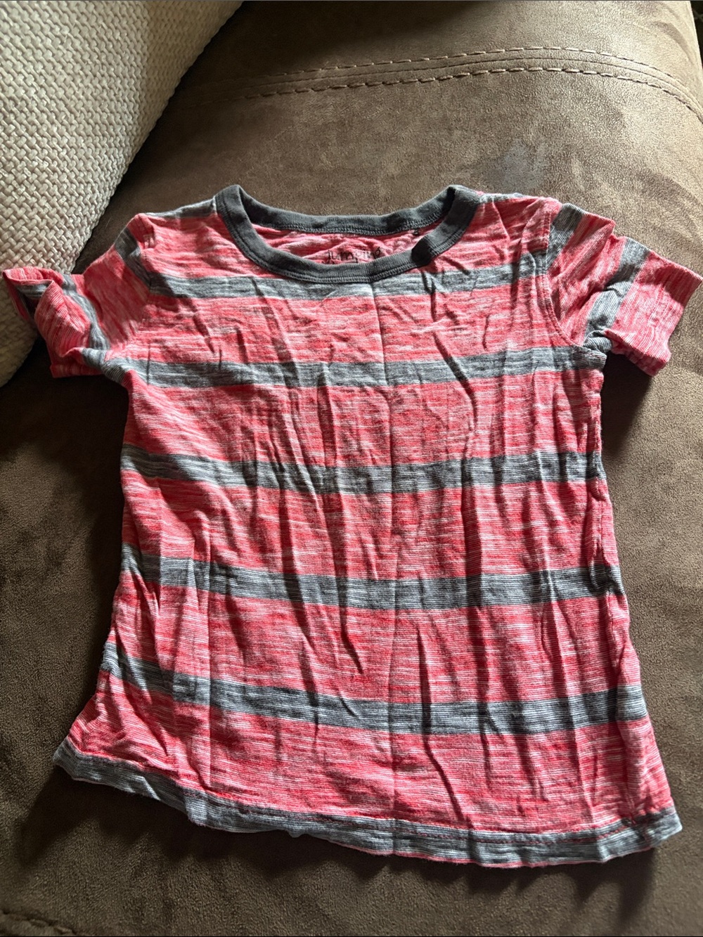 Girls' Pink & Gray Striped Short Sleeve Tee